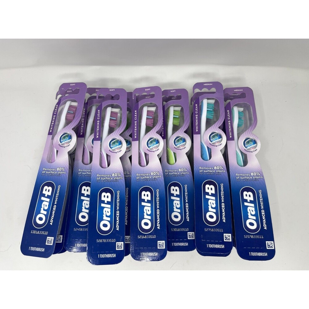 Lot of 19 Oral-B Advanced Whitening Clean Toothbrushes Soft/Medium Assorted NEW